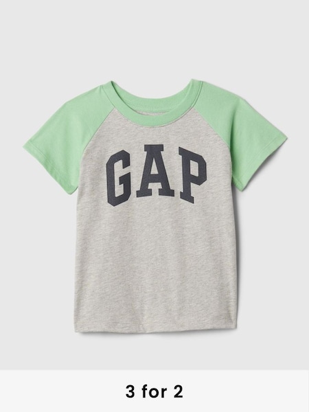 Grey/Green Logo Short Sleeve Crew Neck T-Shirt (Newborn-5yrs) (N28381) | £8