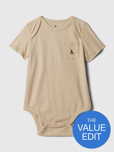 Beige Brannan Bear Pocket Short Sleeve Bodysuit (Newborn-24mths) (N28407) | £6