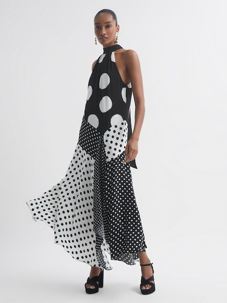 Florere Polka Dot Asymmetric Midi Dress in Black/White (N29888) | £98