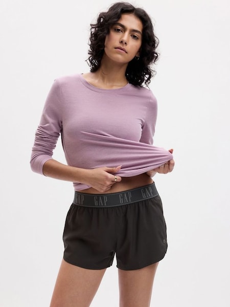 Purple Fitted Ruched Long Sleeve Crew Neck Top (N30500) | £30