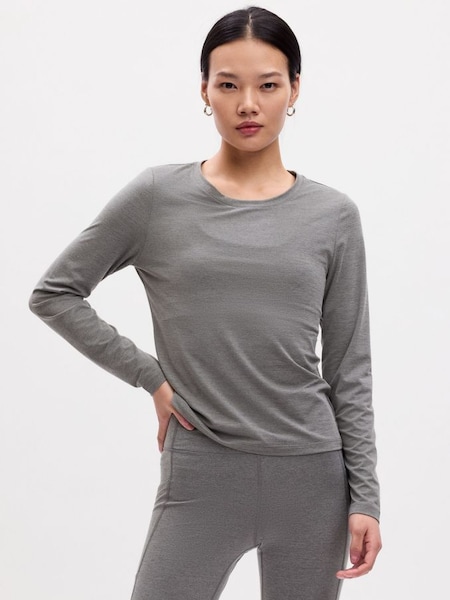 Grey Fitted Ruched Long Sleeve Crew Neck Top (N30510) | £30