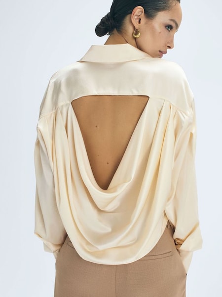 Atelier Silk Drape Back Shirt in Cream (N31474) | £98