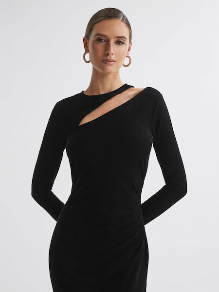 Petite Velvet Cut-Out Midi Dress in Black (N31485) | £58