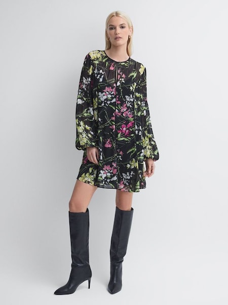 Florere Sheer Floral Mini Dress in Black (N31523) | £80
