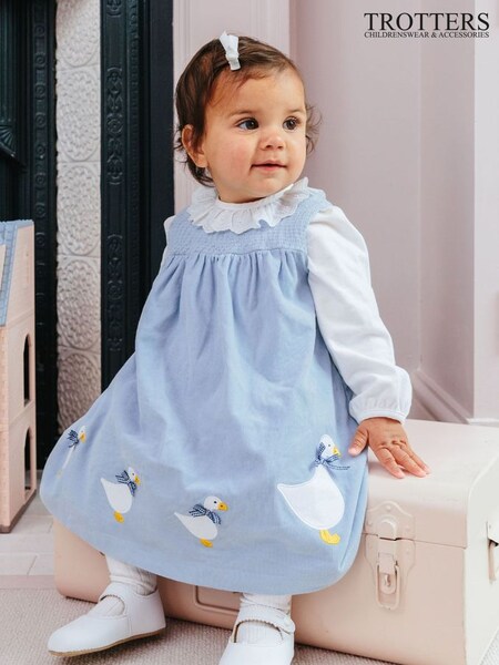 Trotters London Blue Little Pale Jemima Smocked Cotton Pinafore (N32275) | £54