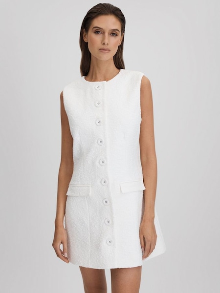 Anna Quan Boucle Button-Through Mini Dress in White (N32579) | £650