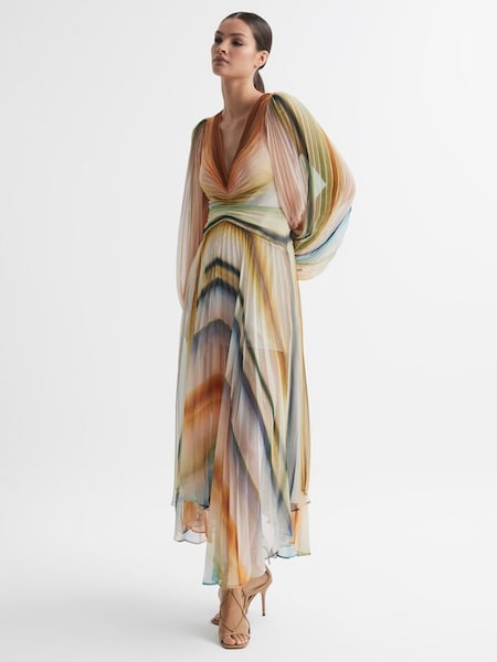 Acler Sheer Asymmetric Midi Dress in Watercolour Stripe (N32613) | £495