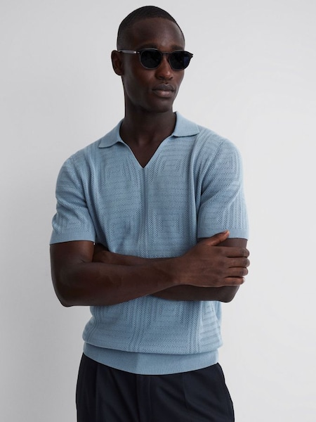 Slim Fit Knitted Cotton Shirt in Porcelain Blue (N33272) | £30