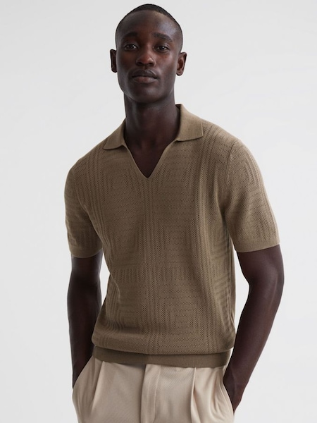Slim Fit Knitted Cotton Shirt in Bronze (N33273) | £58