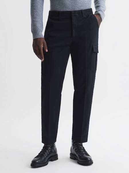 Tapered Brushed Cotton Cargo Trousers in Steel Blue (N33395) | £138