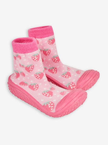 Pink Girls' Indoor Outdoor Strawberry Print Slipper Socks (N35243) | £14.50