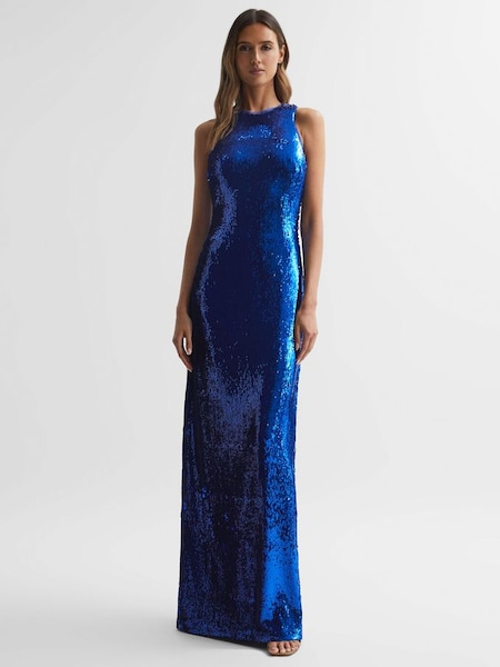 Halston Sequin Maxi Dress in Klein Blue (N35560) | £328