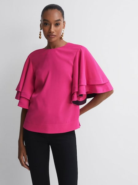 Florere Tiered Sleeve Top in Bright Pink (N36467) | £40