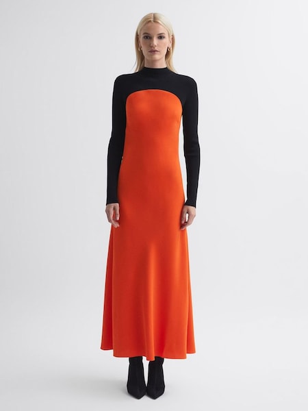 Florere Hybrid Knit Midi Dress in Bright Orange (N36471) | £98