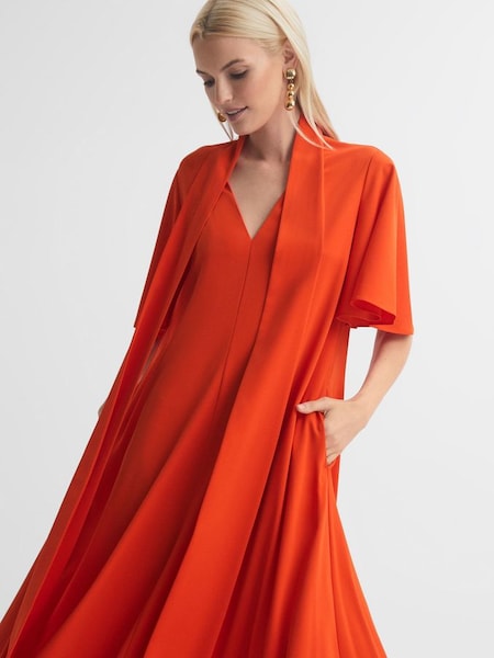 Florere Tie Neck Midi Dress in Bright Orange (N36474) | £90