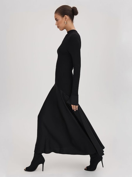 Florere Knitted Satin Midi Dress in Black (N36476) | £198