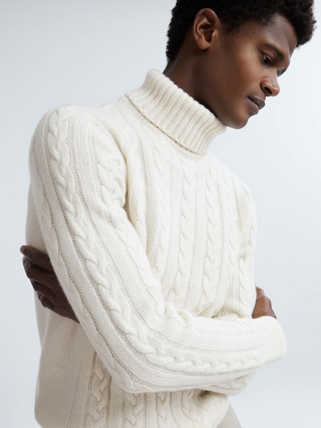 Atelier Cashmere Cable Knit Funnel Neck Jumper in Cloud White (N37700) | £248