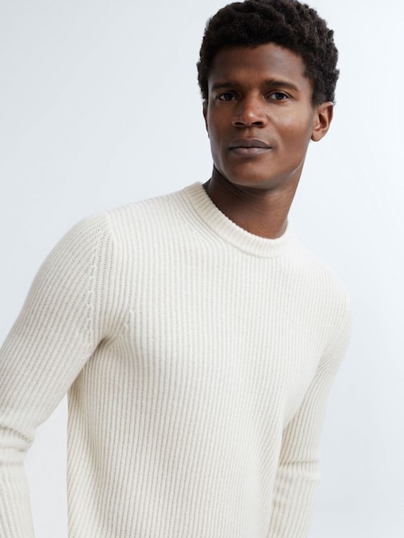 Atelier Cashmere Ribbed Crew Neck Jumper in Cloud White (N37722) | £170