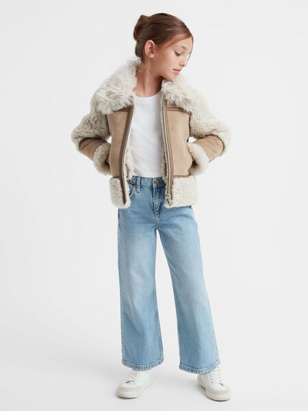 Senior Suede Sheepskin Zip-Through Jacket in Neutral (N39444) | £460