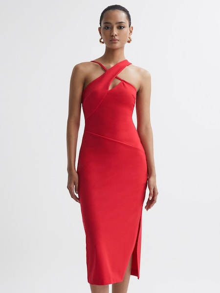 Bodycon Cut-Out Midi Dress in Red (N39452) | £138