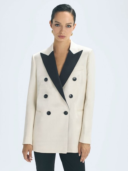 Atelier Fitted Double Breasted Contrast Blazer in Black/White (N39458) | £298