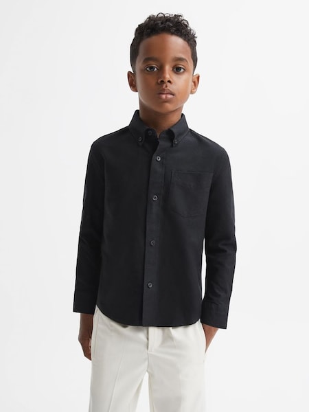 Senior Slim Fit Button-Down Oxford Shirt in Black (N40581) | £32