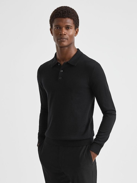 Merino Wool Polo Shirt in Black (N40591) | £98