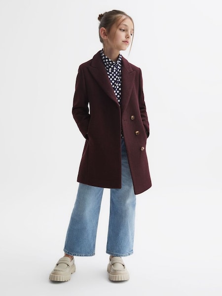 Junior Mid Length Wool Blend Coat in Berry (N42238) | £70
