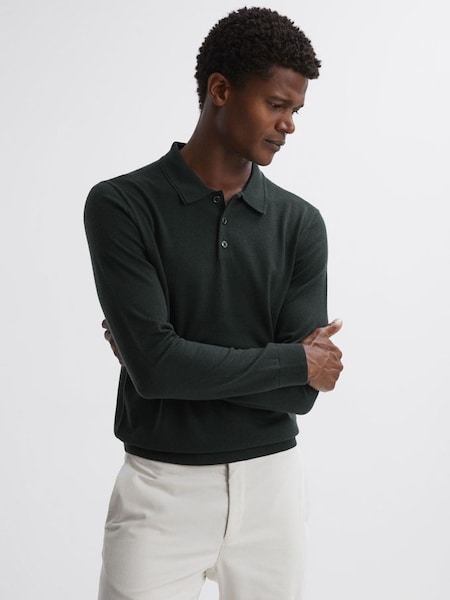 Merino Wool Polo Shirt in Forest (N42243) | £98