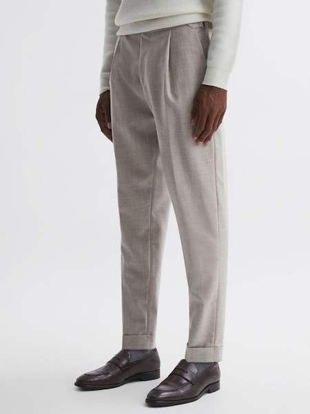 Slim Fit Brushed Wool Trousers in Oatmeal (N42247) | £158