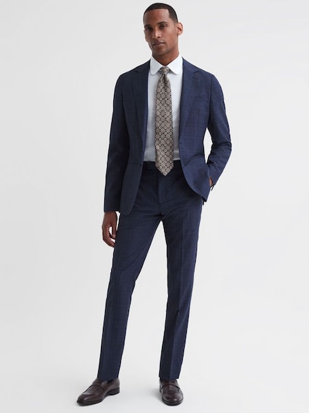Slim Fit Wool Checked Trousers in Indigo (N42249) | £60