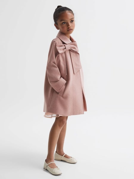 Junior Wool Bow Detail Coat in Pink (N42257) | £70