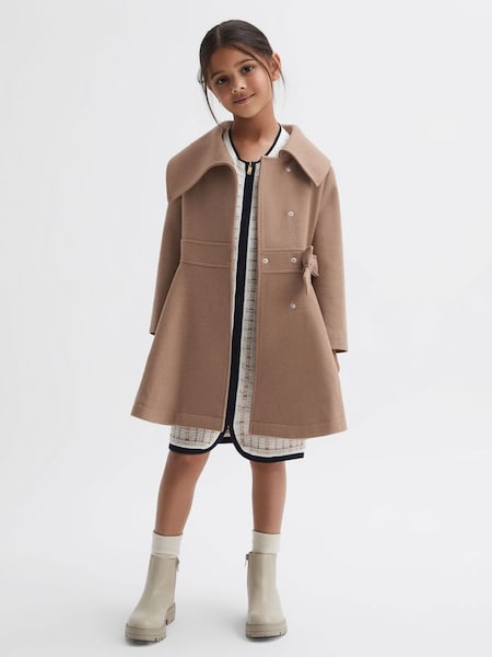 Senior Wool Pleated Bow Coat in Camel (N42258) | £75