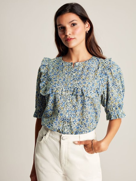 Clarabelle Blue Ditsy Blouse with Frilled Bib (N42345) | £36