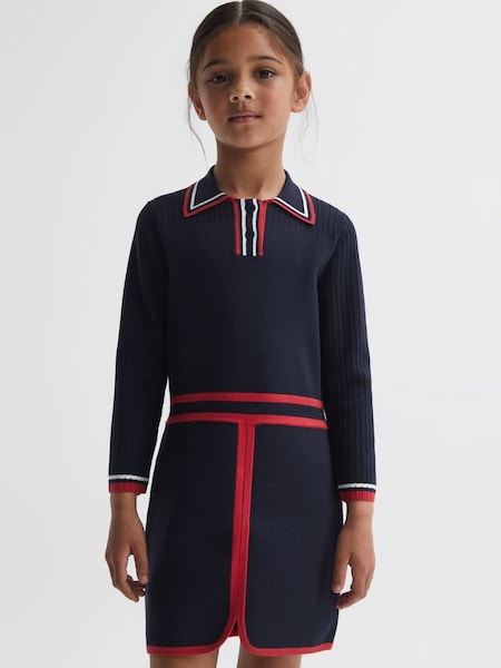 Junior Knitted Polo Dress in Navy (N43003) | £40