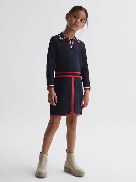 Senior Knitted Polo Dress in Navy (N43013) | £45