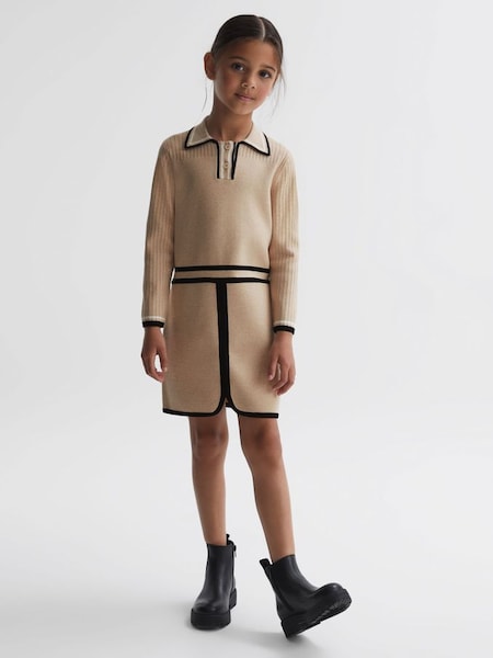 Junior Knitted Polo Dress in Camel (N43015) | £58