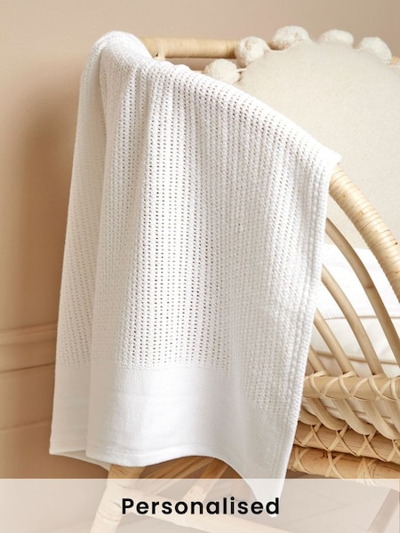 White Personalised Woven Cellular Blanket (N44042) | £24