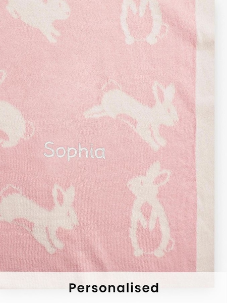 Personalised Bunny Jacquard Shawl in Pink (N44046) | £31