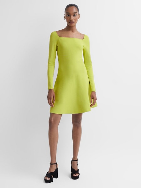 Florere Knitted Skater Mini Dress in Lime (N44205) | £60