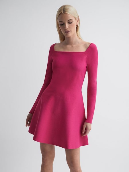 Florere Knitted Skater Mini Dress in Bright Pink (N44210) | £60
