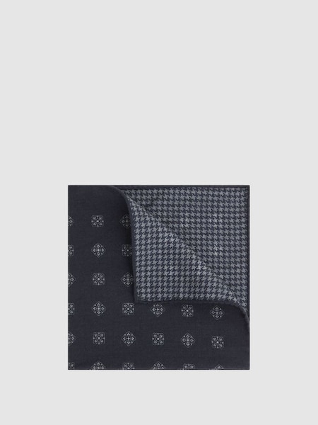 Reversible Wool Cotton Pocket Square in Navy (N44731) | £15