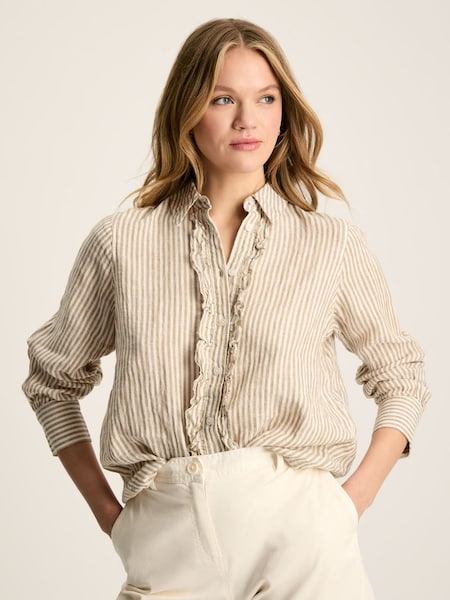 Selene Tan/White 100% Linen Shirt (N48838) | £69.95
