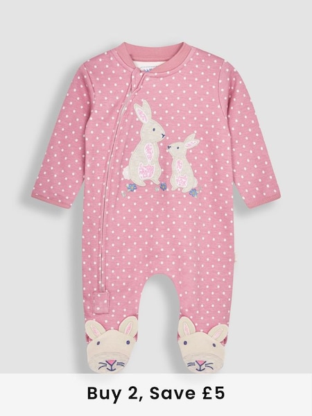 Pink Bunny Appliqué Zip Sleepsuit (N49422) | £21