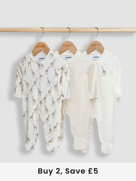 Cream Giraffe 3-Pack Sleepsuits (N49447) | £29.50