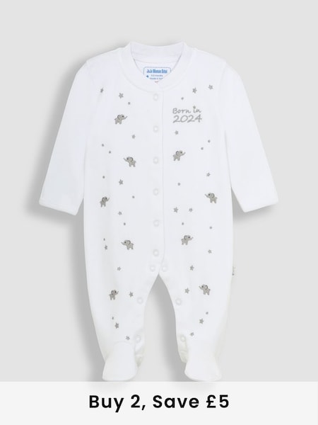 Born in 2024 Embroidered Sleepsuit in White (N49456) | £21