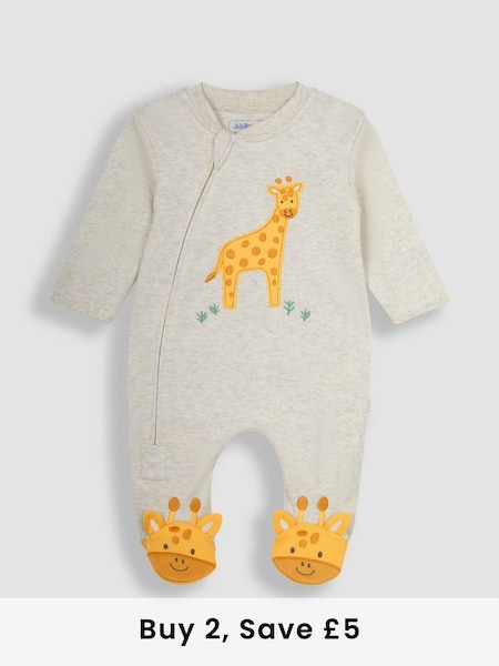 Natural Giraffe Appliqué Zip Sleepsuit (N49480) | £21
