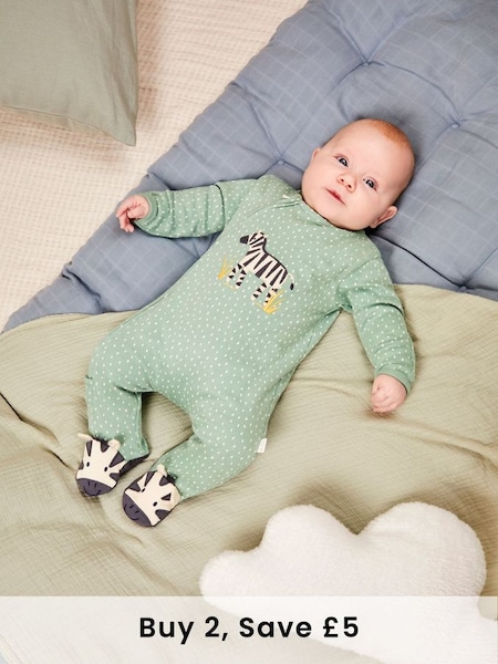 Green Zebra Appliqué Zip Sleepsuit (N49481) | £21