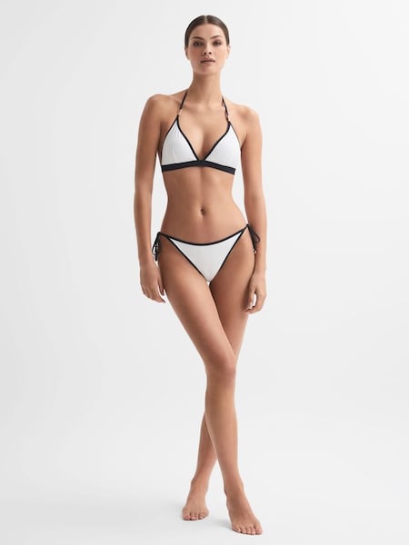 Side Tie Contrast Trim Bikini Bottoms in White/Navy (N51666) | £48