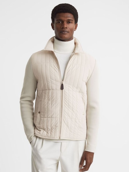 Hybrid Knit and Quilt Jacket in Stone (N51678) | £110